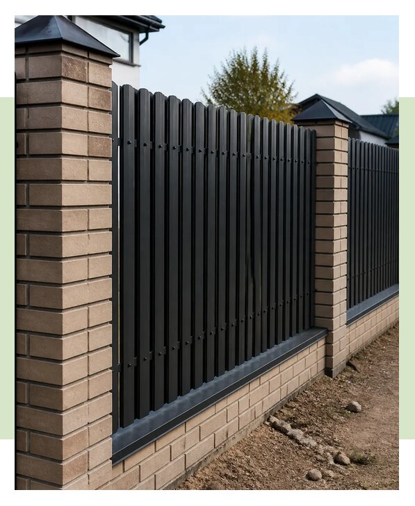 Забор из евроштакетника с кирпичом в Павлове по цене от 8616 р. | ЗаборЭксеперт-Пвв
