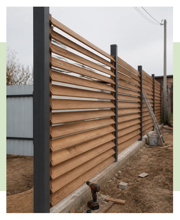 Установка деревянного забора жалюзи под ключ в Павлове